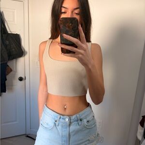 Babaton Beige Ribbed Crop Top